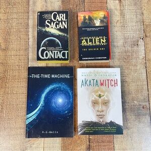 Sci Fi Fantasy Book Bundle Paperback Carl Sagan H.G. Wells Deborah Chester Witch